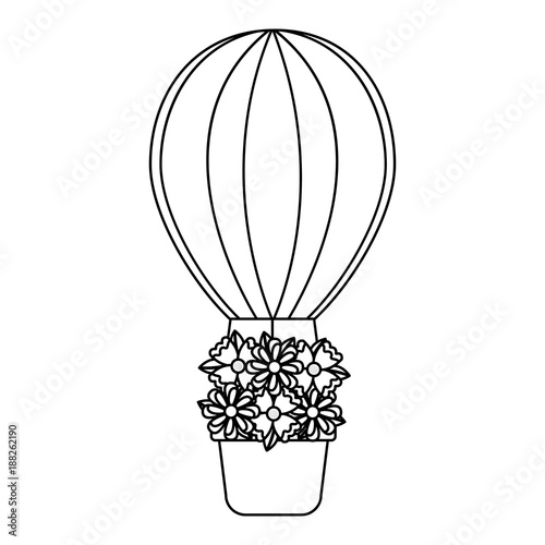 air ballon basket flowers romance vector illustration outline