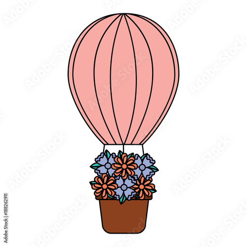 air ballon basket flowers romance vector illustration