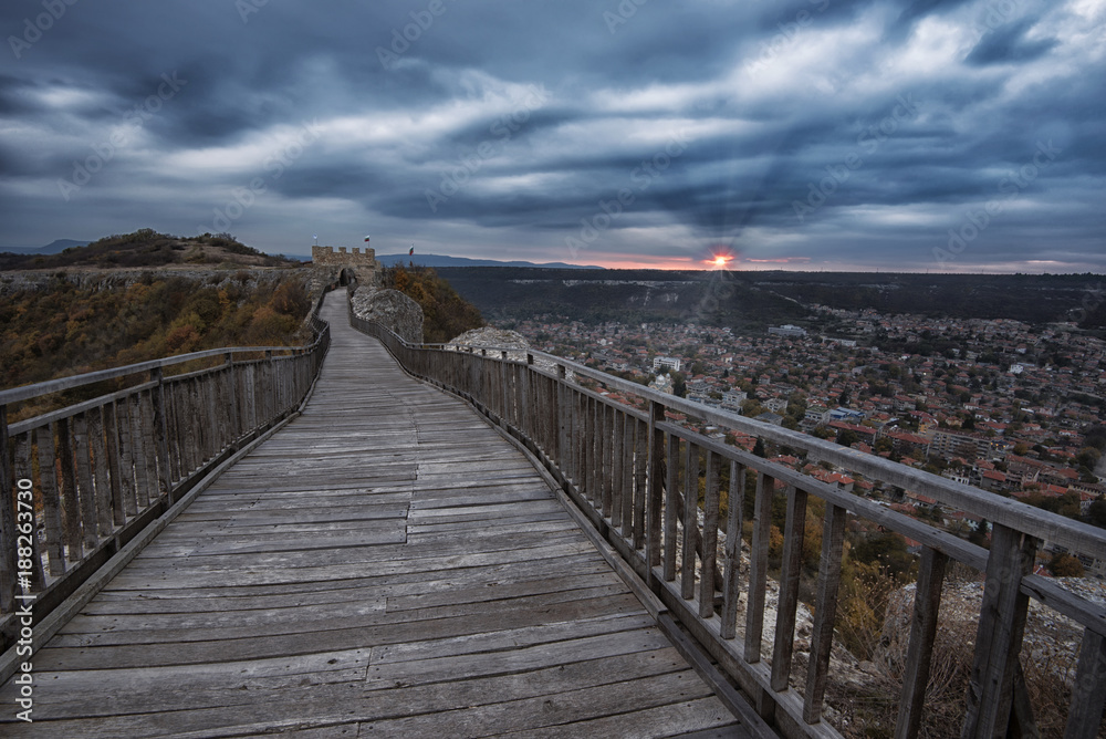 Old fortress at sunset. A sunset view of the medieval fortress Ovech near Provadia, Bulgaria