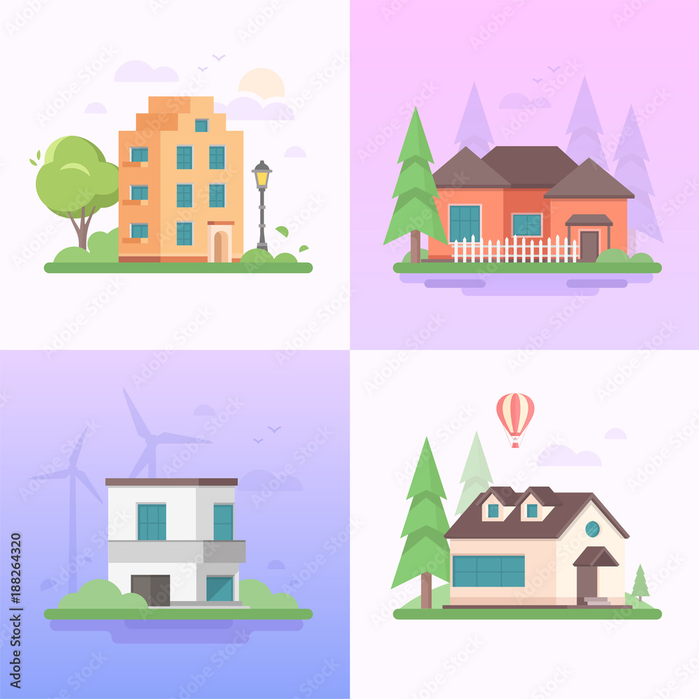 Eco-friendly place - set of modern flat design style vector illustrations