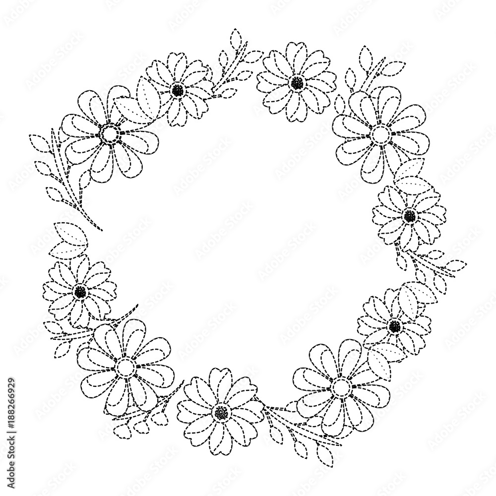Fototapeta premium flower crown emblem icon image vector illustration design black dotted line