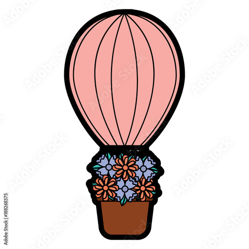 air ballon basket flowers romance vector illustration