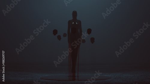 Tablou pe pânză Dark Floating Evil Spirit Dripping Blood with the power of telekinesis 3d Illust