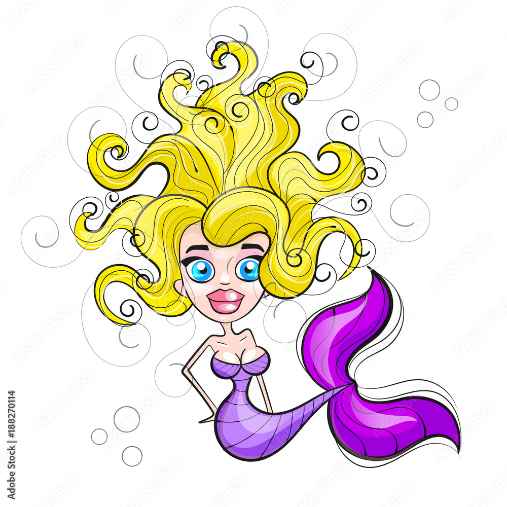 Mermaid with flowing hair