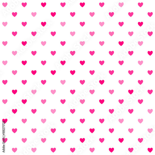 Cute little hearts in seamless pattern. Small heart shapes in different sizes and colors for Valentines Day background. Vector illustration. Bright pink hearts. Vector seamless pattern. Hearts mosaic.
