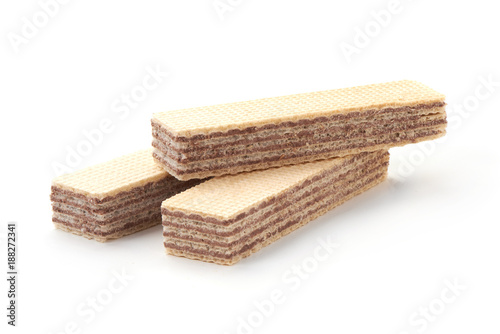 Wafer biscuit, close-up, isolated on white background.