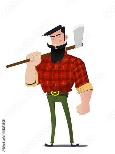 Cartoon bearded lumberjack in a plaid shirt