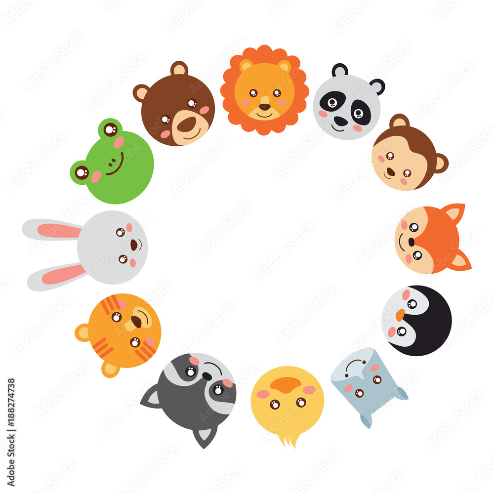 cute animals circle with head wildlife funny vector illustration cute animals circle with head wildlife funny vector illustration