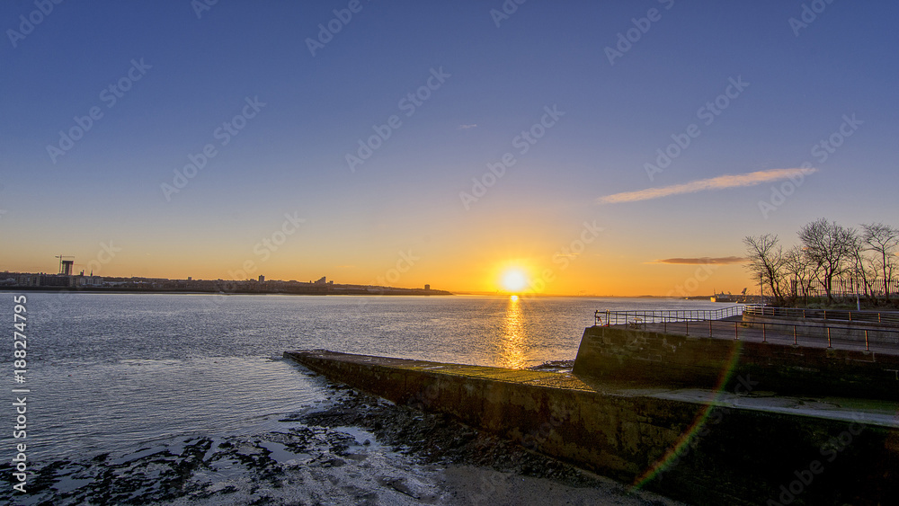 Dawn over Liverpool and the River Mersey