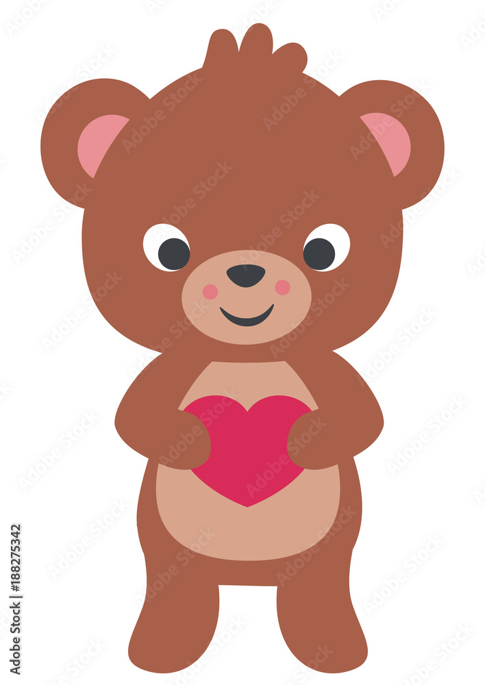 Cute Little Brown Teddy Bear Holding Heart Valentines Day Flat Vector Illustration Isolated on White Cute Little Brown Teddy Bear Holding Heart Valentines Day Flat Vector Illustration Isolated on White