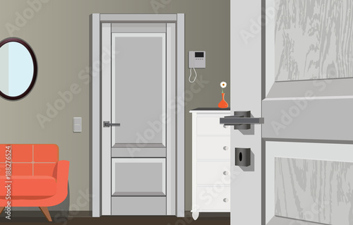Modern Classic Hall Hallway Corridor In Old Vintage Apartment. Hallway illustration.