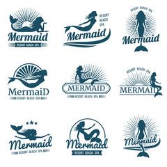 Keuken achterwand Zeemeermin Gestileerde zeemeermin silhouetten vector set  © MicroOne