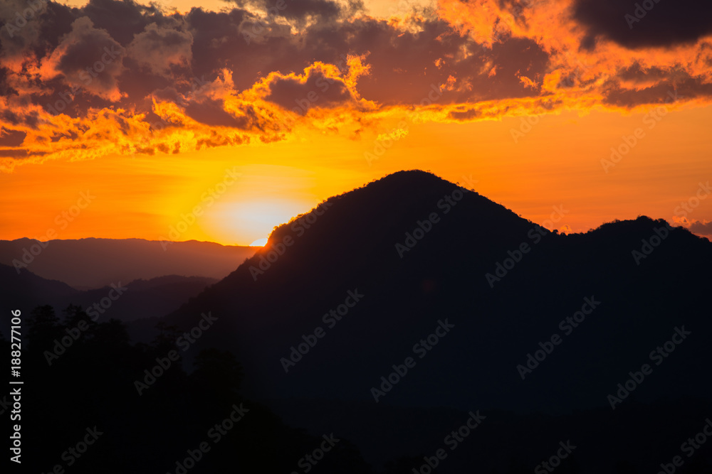 The landscape in the north country, Thailand Mountain sunset in winter The landscape in the north country, Thailand Mountain sunset in winter
