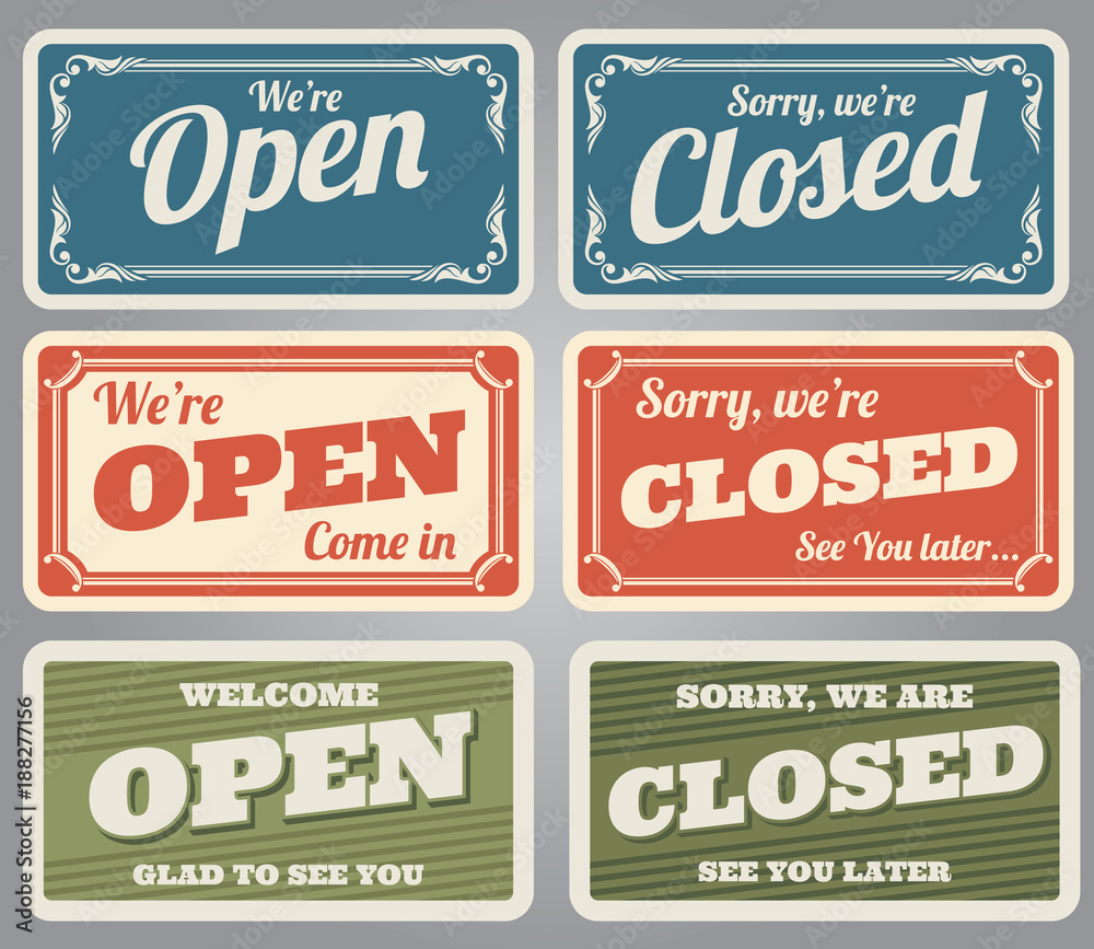 Vintage open and closed vector shop signs - obrazy, fototapety, plakaty 