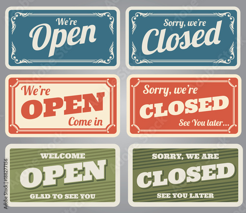 Vintage open and closed vector shop signs