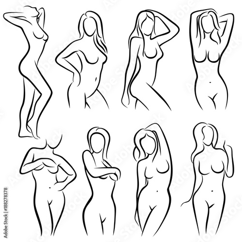 Young female body outline silhouettes vector beauty logos