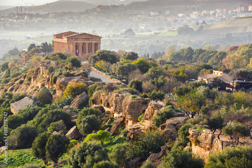 Agrigento, Sicily island in Italy. Famous Valle dei Templi, UNESCO World Heritage Site. Greek temple - remains of the Temple of Concordia. photo