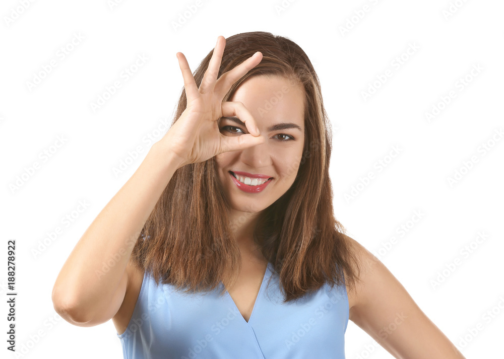 Portrait of beautiful smiling woman on white background Portrait of beautiful smiling woman on white background