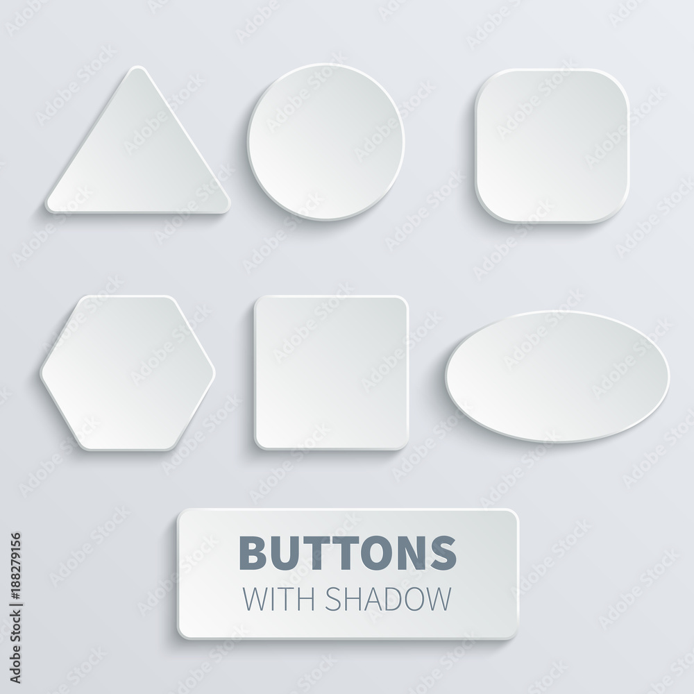 White 3d blank square and rounded button vector set - obrazy, fototapety, plakaty 