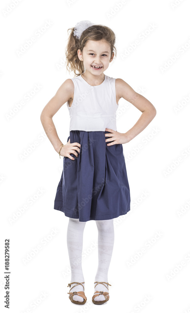 portrait of a happy six-year-old girl against white background portrait of a happy six-year-old girl against white background
