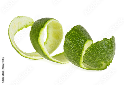 Peel of lime isolated on white background