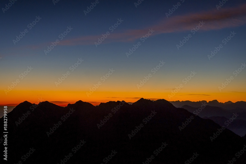 Mountain silhouette in sunset