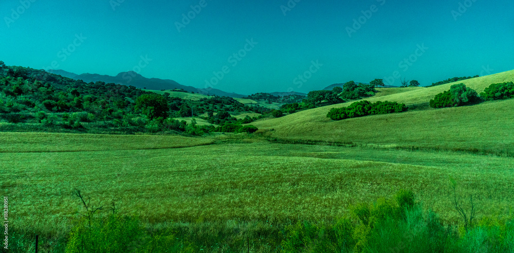 Greenery, Mountains, Farms and Fields on the outskirts of Ronda Spain, Europe