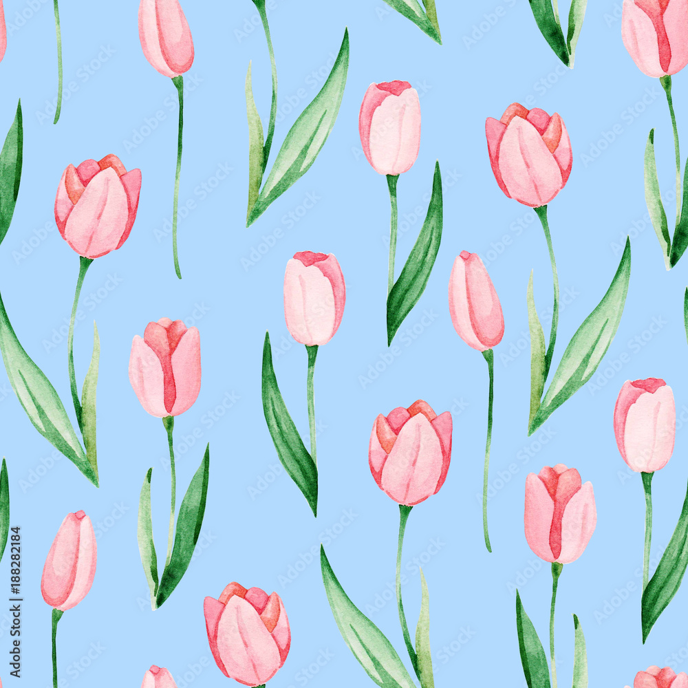 custom made wallpaper toronto digitalWatercolor tulips pattern. International women's day. For design, card, print or background
