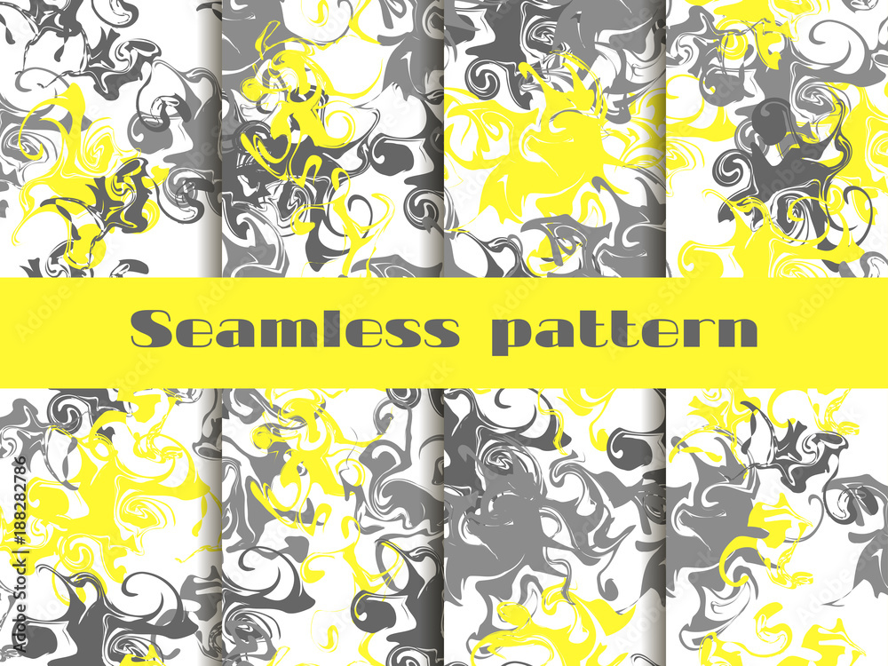 Fototapeta premium Marble seamless pattern set. Marbled paper watercolor. Drawing on the water. Grunge textures. Mixture of paints. Vector illustration
