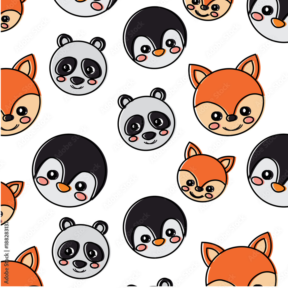 panda fox penguin cute animals pattern image vector illustration design panda fox penguin cute animals pattern image vector illustration design
