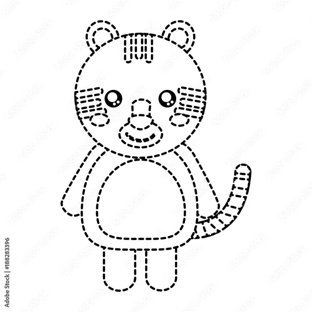 tiger cute animal icon image vector illustration design  black dotted line