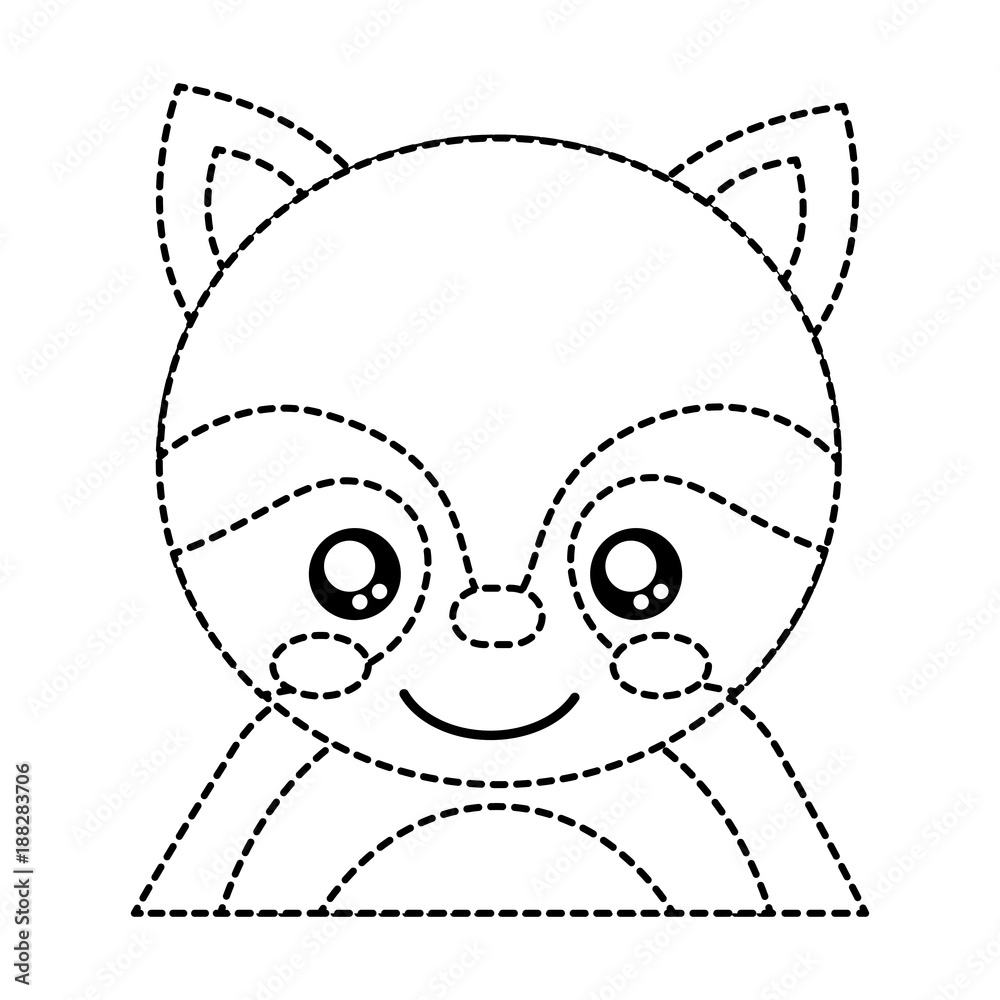 raccoon cute animal icon image vector illustration design  black dotted line