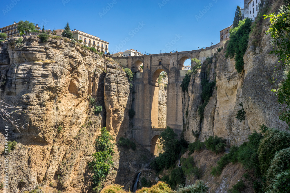 A gorge in the city of Ronda Spain, Europe on a hot summer day