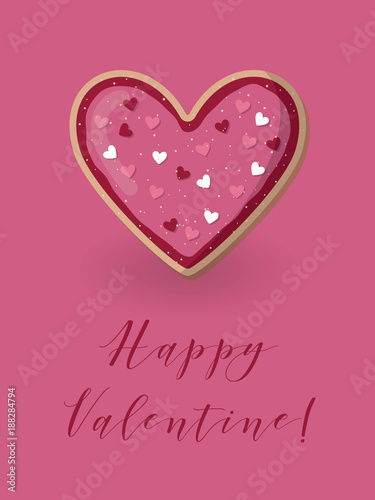 Happy valentine card with heart shape cookie. Love concept