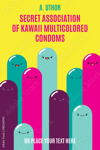 Book cover creative concept. Abstract kawaii objects. Parody or comedy genre. Applicable for books, posters, placards etc. Clipping mask used.