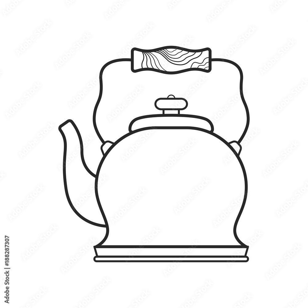 Obraz premium Icon line vintage kettle with wooden handle