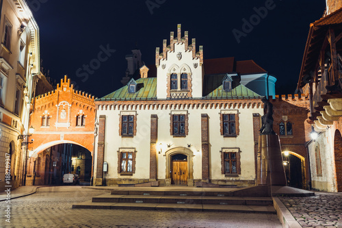 Czartoryski Museum in old town of Krakow at night, Poland photo