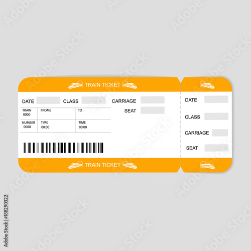 Modern Train  ticket, Travel by Railway.  Isolated object on white.
