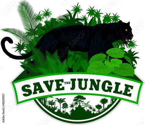 Vector jungle emblem with black panther leopard jaguar