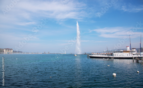 Water fountain on Geneva Lake, Geneva, Switzerland