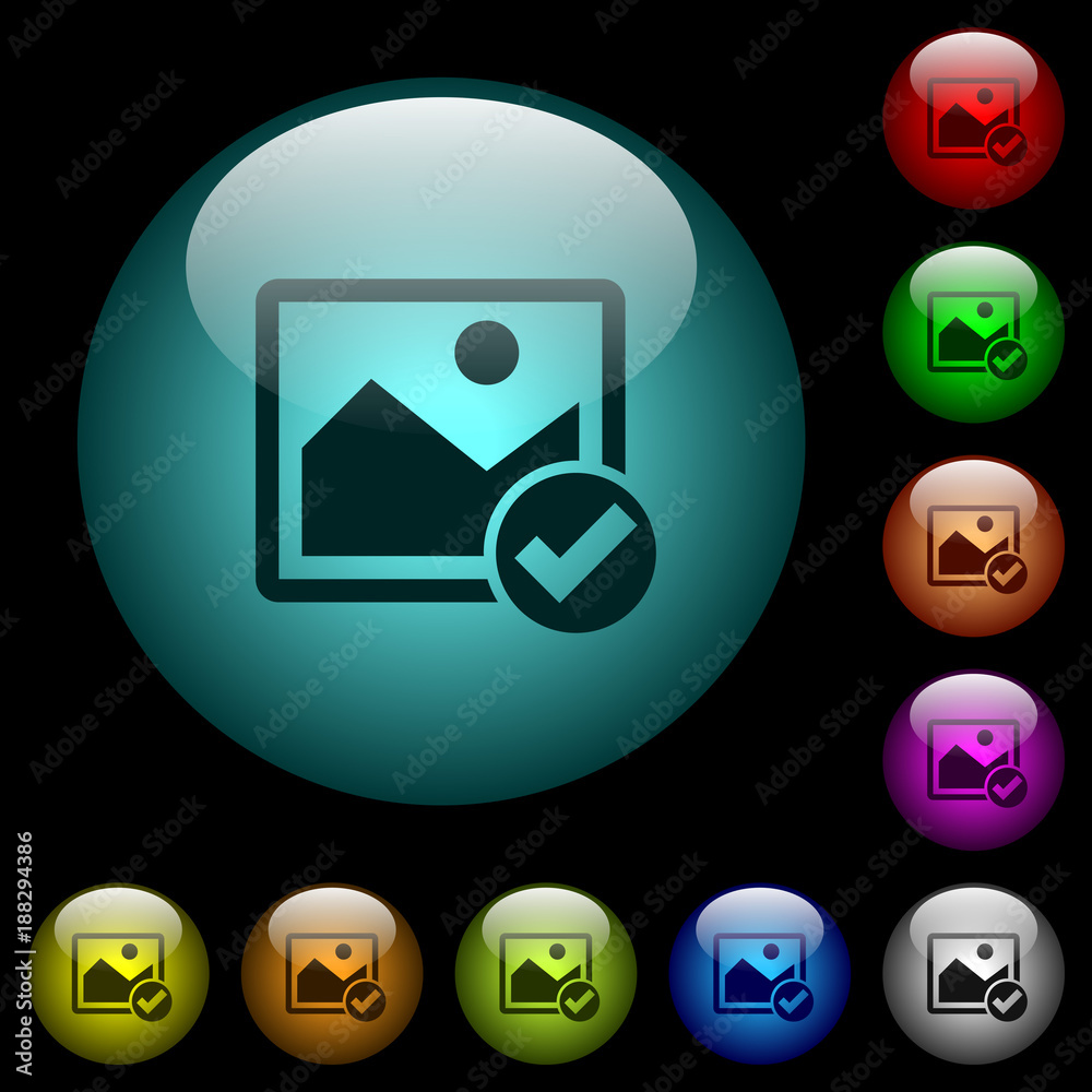 Image ok icons in color illuminated glass buttons Image ok icons in color illuminated glass buttons