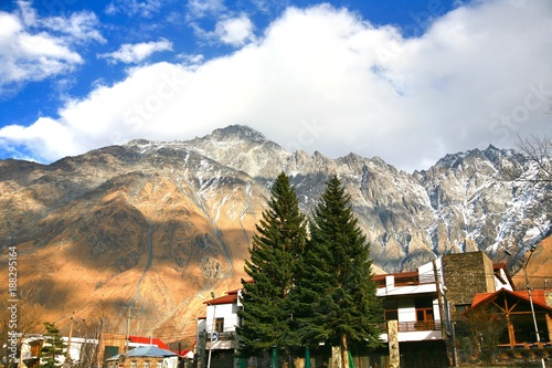 Mount Kazbek is one of the major mountains of the Caucasus located on Kazbegi District in  Georgia © jaturunp