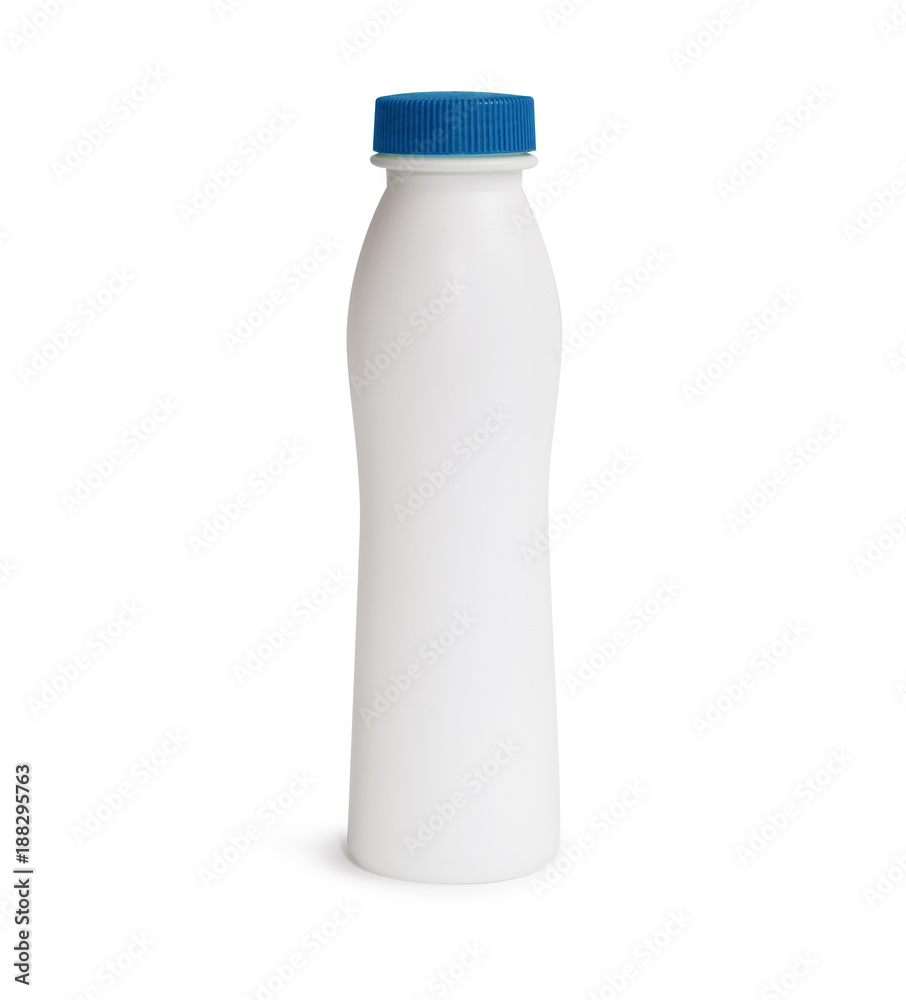 White plastic bottle with blue cap isolated on white background White plastic bottle with blue cap isolated on white background