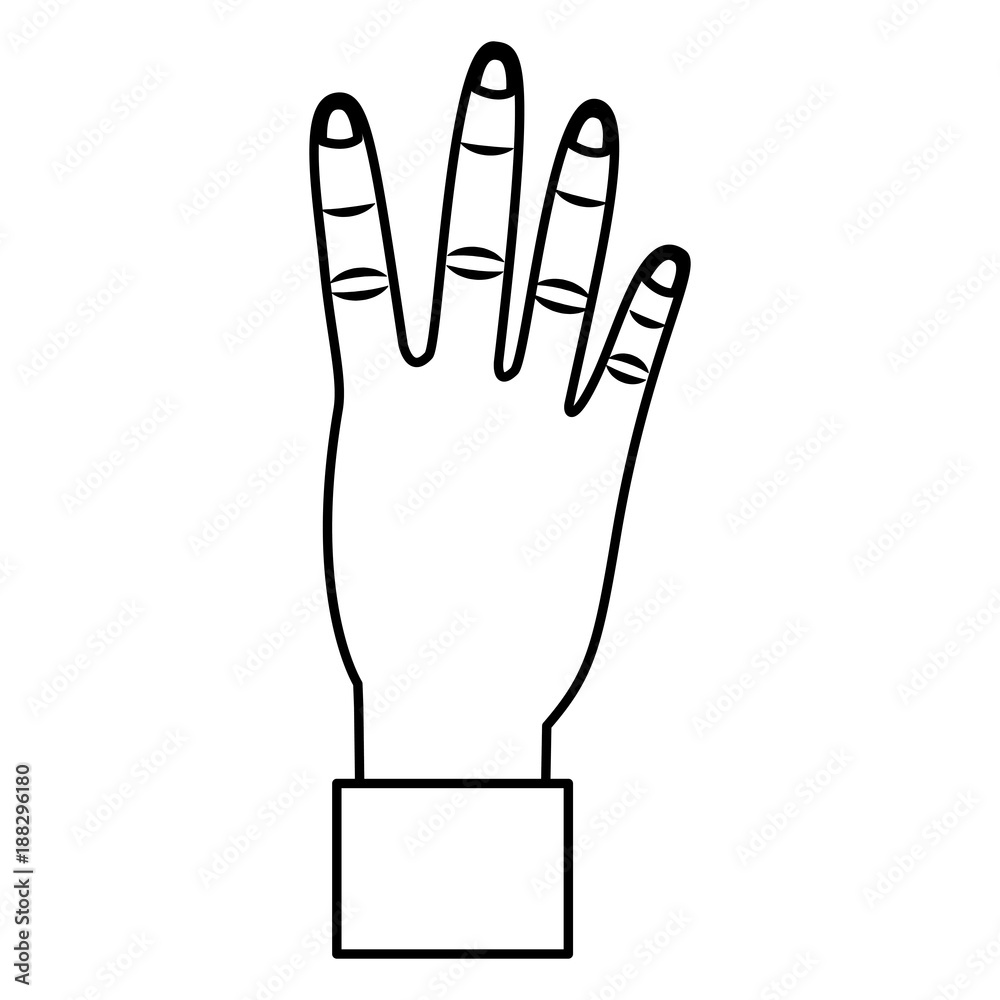 Obraz premium hand showing four count gesture vector illustration outline design