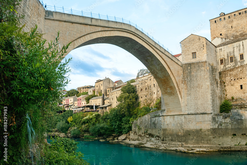 Mostar bridge with river in old town. Bosnia and Herzegovina