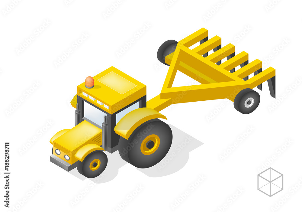 Set of Isolated Isometric Minimal City Elements . Tractor with Shadows on White Background Set of Isolated Isometric Minimal City Elements . Tractor with Shadows on White Background