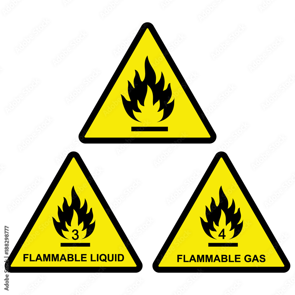 flammable icons set, flammable liquid, flammable gas flammable icons set, flammable liquid, flammable gas