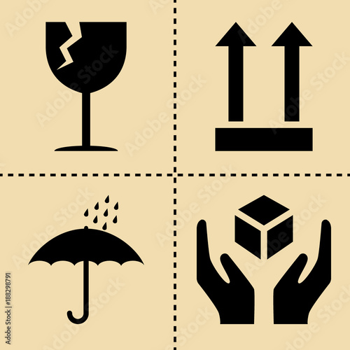 set of packaging icons, packing cargo labels, delivery service symbols for boxes, shipping symbols