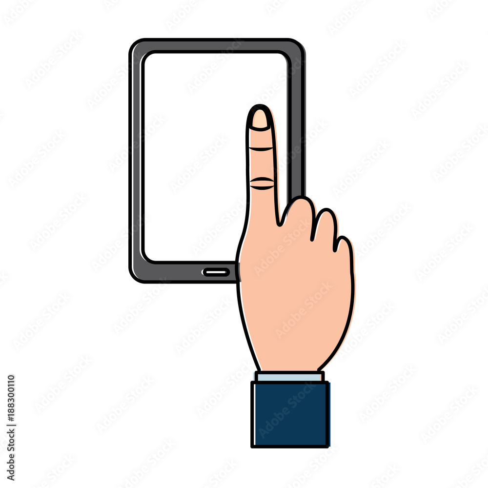 mobile phone with finger touching screen vector illustration design mobile phone with finger touching screen vector illustration design