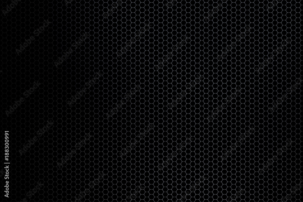 Abstract gradient dark gray background with white hexagon mesh.